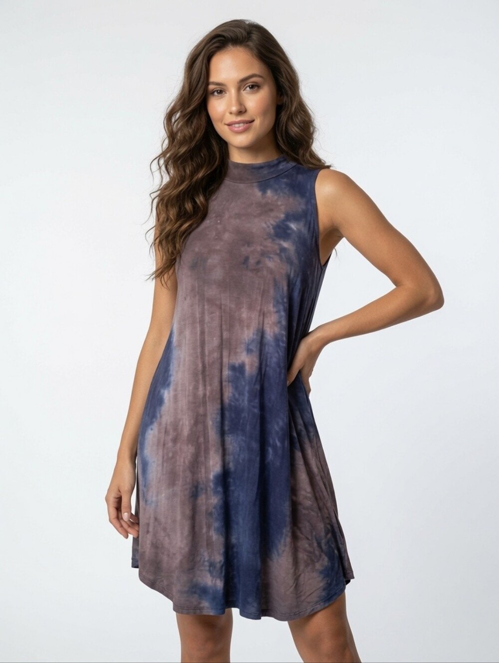 Ginger G Purple Gray And Blue Tie-Dye Mini Dress